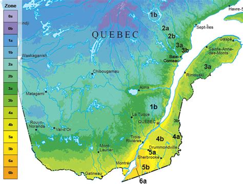 Carte du Québec indiquant les zones climatiques et les températures moyennes hivernales