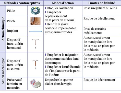 Schéma illustrant la diversité des méthodes contraceptives
