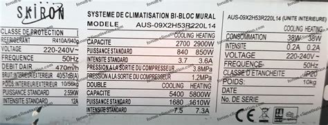 Plaque signalétique d'un climatiseur