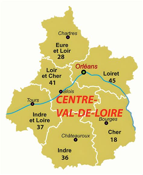 Carte de la région Centre-Val de Loire avec Blois mise en évidence