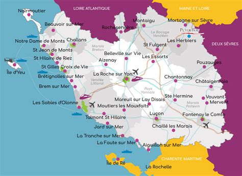 Carte de la Vendée avec les principales stations balnéaires