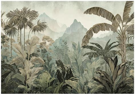 Papier peint jungle avec des feuilles tropicales