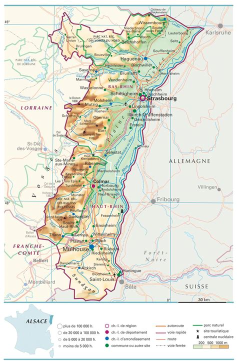 Carte de l'Alsace avec les sites de forage géothermique