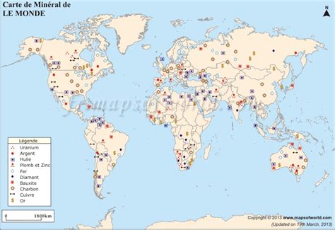 Carte mondiale des principales mines de zinc