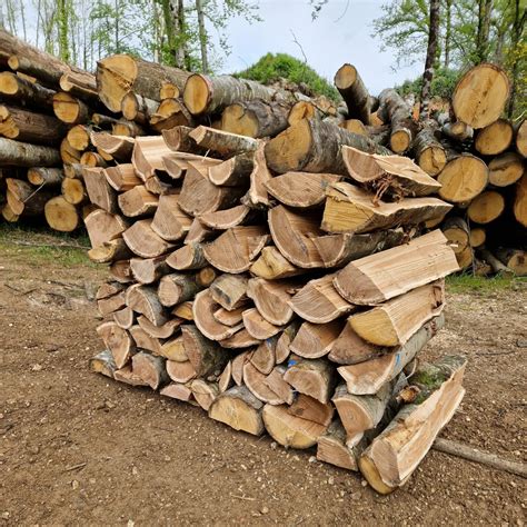 Vente de bois de chauffage en extérieur sur un site de stockage