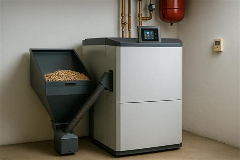 Chaudière à granulés moderne dans une cuisine