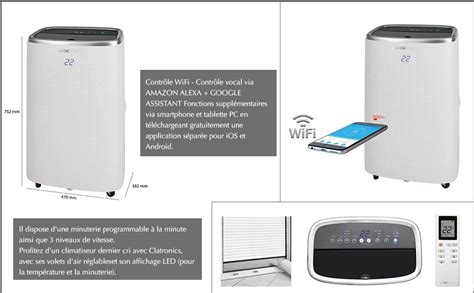 Schéma illustrant les trois fonctions d'un climatiseur mobile : refroidissement, déshumidification, ventilation