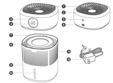 Schéma interne de l'humidificateur Laica HI3012 montrant le réservoir et le système de diffusion