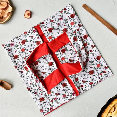 Sac à tarte réversible en coton avec motifs de coccinelles et de libellules