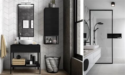 Salle de bain moderne avec baignoire îlot noire et blanche
