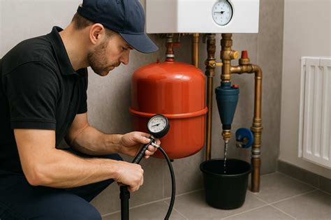 Une chaudière moderne avec un technicien en train de la vérifier