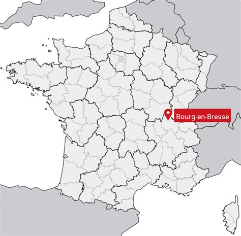Une carte de la région de Bourg-en-Bresse avec des points indiquant la présence de l'entreprise 2M Ain Énergie
