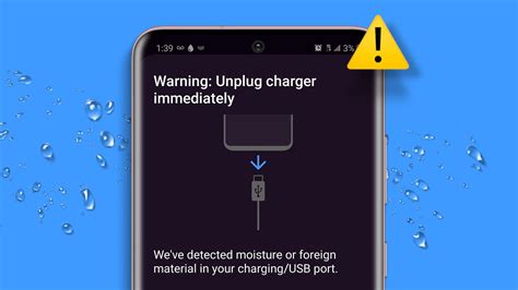 Smartphone Samsung Galaxy S6 avec un message d'alerte de détection d'humidité