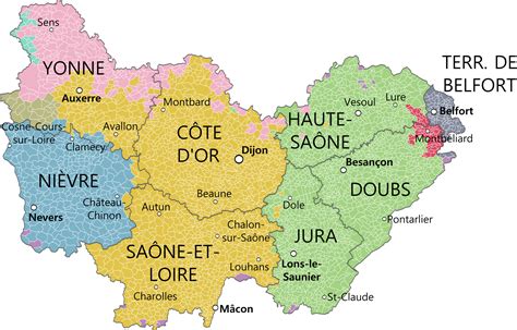 Carte de la région Bourgogne Franche-Comté