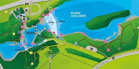 Carte générale du Parc des Chutes-de-la-Chaudière avec indication des différents secteurs et sentiers