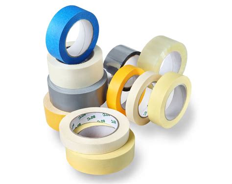 Illustration de différents types de rubans adhésifs et membranes d'étanchéité utilisés dans la construction.