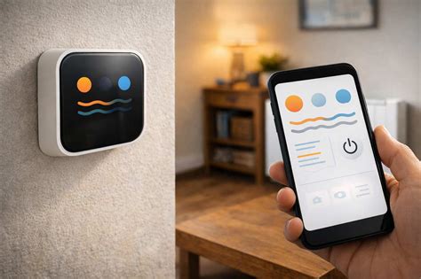 Icône Wi-Fi et smartphone contrôlant un déshumidificateur