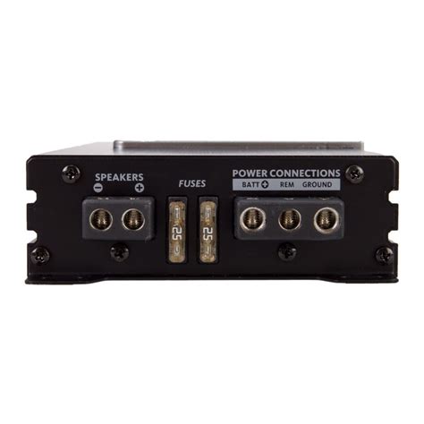 Vue d'un amplificateur monobloc Soundstream avec les connexions accessibles sur le devant