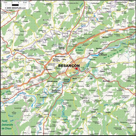 Carte de Besançon et de ses environs