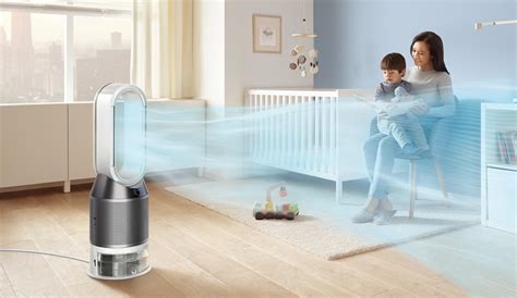 Image d'une chambre à coucher avec un humidificateur Dyson en fonctionnement