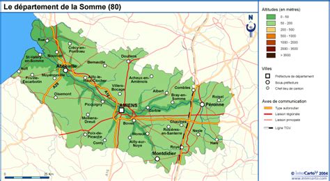Carte de la Somme (80) avec Amiens mise en évidence