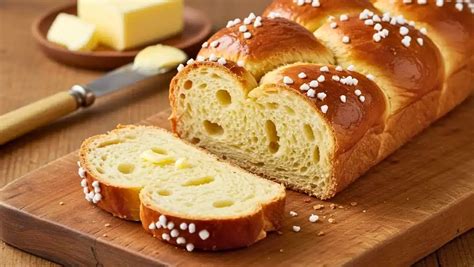 Une brioche tressée dorée sortant du four