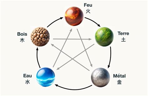 Diagramme du cycle de création et de destruction des 5 éléments
