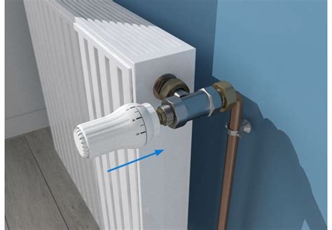 Illustration d'un radiateur de chauffage central avec un gros plan sur un robinet thermostatique