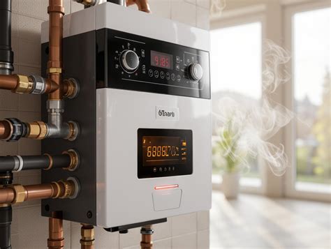 chaudière à gaz moderne avec tuyaux et affichage numérique