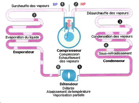 Schéma du cycle frigorifique inversé d'une pompe à chaleur