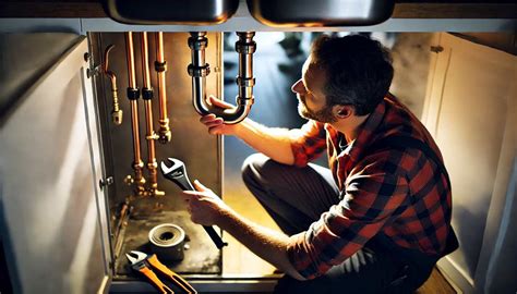 Artisan plombier travaillant sur une canalisation