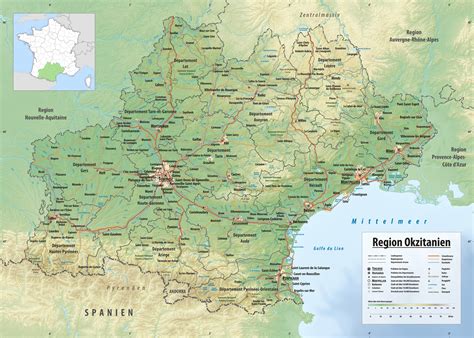 Carte de la région Occitanie avec Saint-Gély-du-Fesc mise en évidence