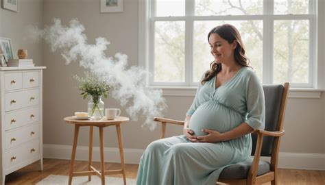 Femme enceinte utilisant un brumisateur pour se rafraîchir