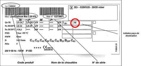 Plaque signalétique d'un chauffage homologué avec marquage CE et E-Mark