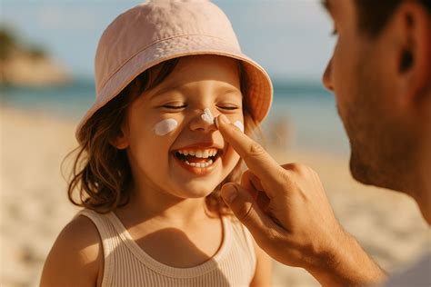 famille appliquant de la crème solaire avant une sortie
