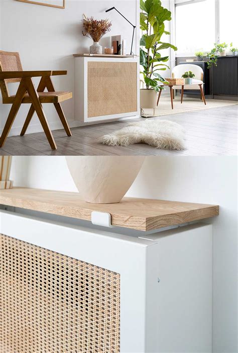 Cache radiateur blanc avec façade en cannage