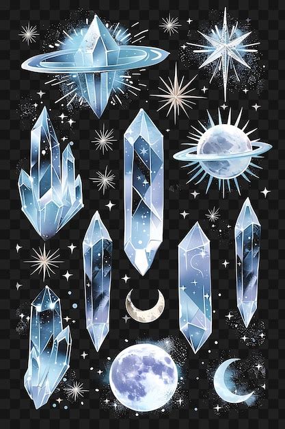 Représentation de la lune avec des cristaux disposés autour