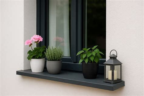 Image d'un rebord de fenêtre avec plusieurs pierres disposées sous la lumière de la lune