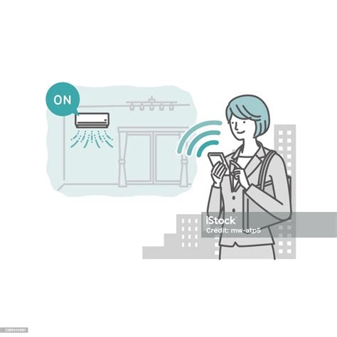 Illustration d'un smartphone contrôlant un climatiseur via une application.