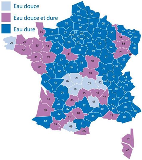 Carte de la dureté de l'eau en France par département