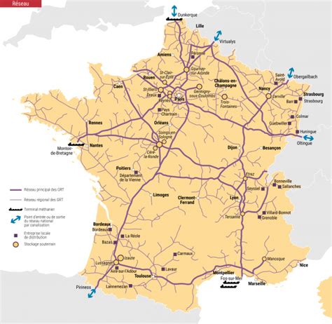 Carte du réseau de distribution de gaz naturel en Belgique