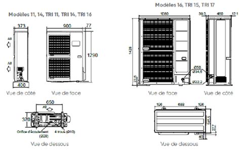 Diagramme des dimensions d'une pompe à chaleur de piscine