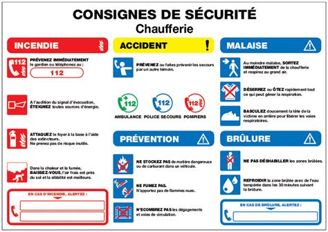 Panneau de consignes de sécurité pour chaufferie