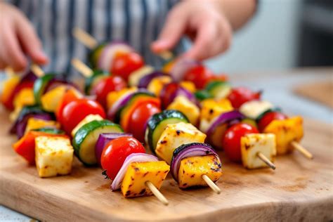 Brochettes de légumes colorées sur un barbecue