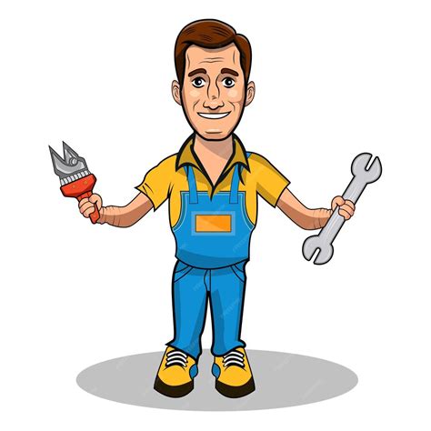 Un plombier souriant tenant un outil