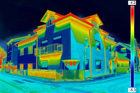 Photo d'une caméra thermique montrant les zones de déperdition de chaleur sur un mur