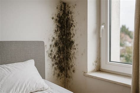 Maison avec des problèmes d'humidité, murs tachés de moisissure