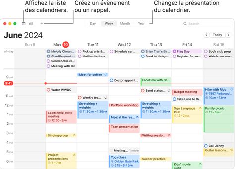 Calendrier avec des rappels d'entretien