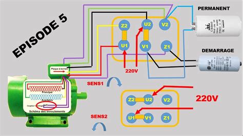 Schéma de câblage moteur monophasé 6 fils