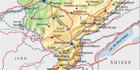 Carte du département du Doubs avec Pont de Roide mise en évidence
